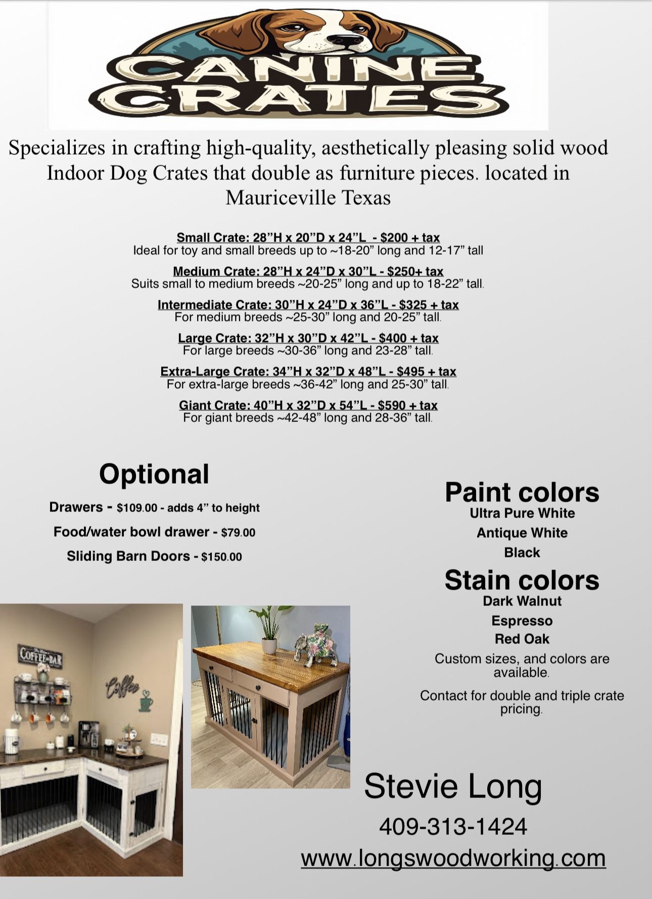 Handmade Solid Wood Indoor Dog Crates