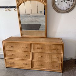 Bamboo dresser And Mirror. Chest Of Drawers 