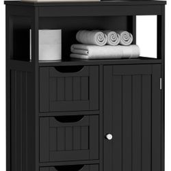 Bathroom Floor Cabinet, Storage Organizer with 3 Drawers and 1 Door, Free Standing Entryway Cupboard for Home Office (Black)