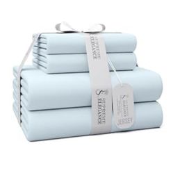 Supreme Elegance Light Blue Jersey Knit Queen Size Sheet Set New
