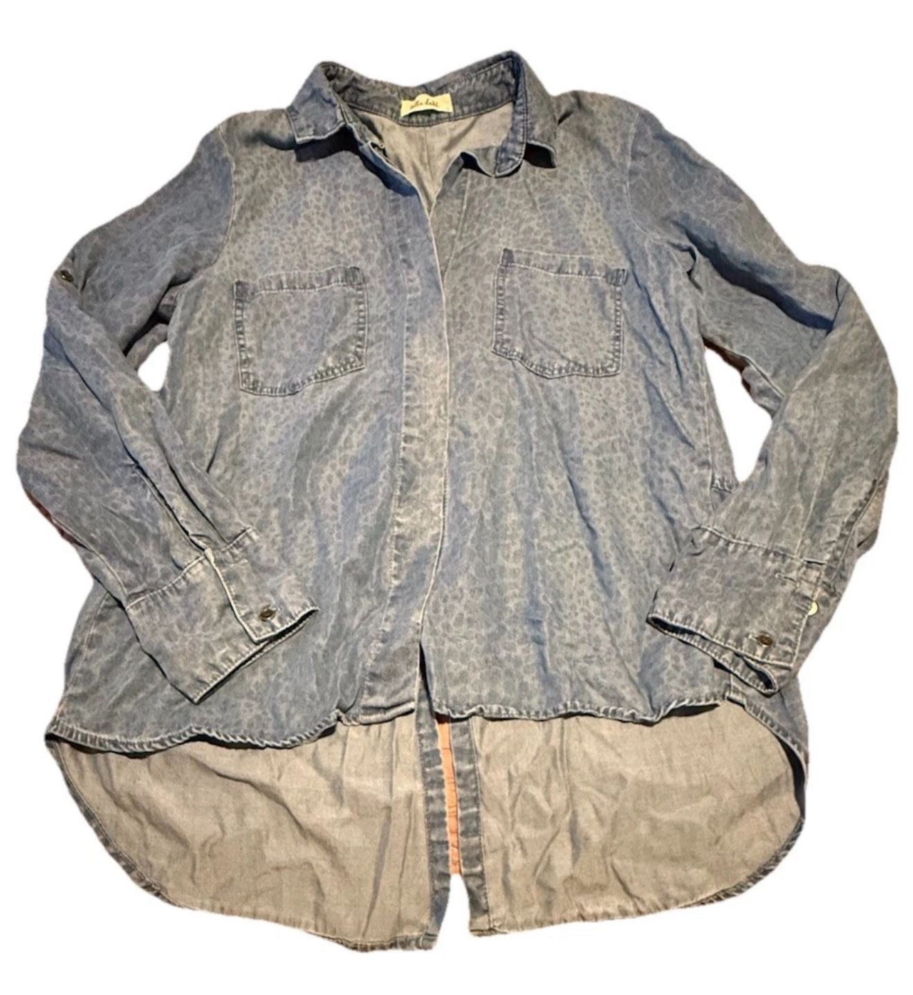 $128 Bella Dahl Women Blue Button-Down Long-Sleeve Denim Blouse Shirt Top Large