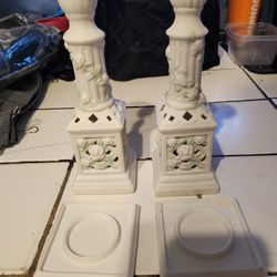 Ceramic  Candle Set Holder W Base