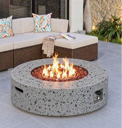Round Concrete Propane Outdoor Fire Pit Table