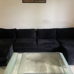 Large U shaped Black Suede Sofa