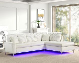 Brand New Contemporary Design Large Sectional with LED Light & Chrome Legs – Only $795.00