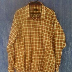 3X, Button Up, Long Sleeve Dress Shirt Red/White Plaid Pattern
