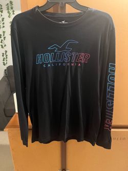 Hollister Black Long Sleeve Tee with Blue-to-Pink Gradient Logo