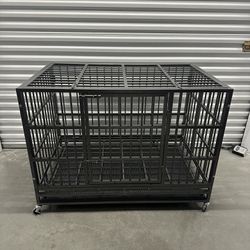 BLACK CARBON STEEL HEAVY DUTY DOG/PET CAGE WITH WHEELS 