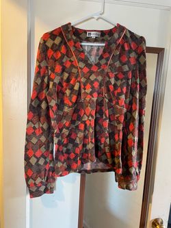 Retro diamond pattern long-sleeved top / GAMMA brand, size 36 Size: 36 Style: Retro and elegant diamond pattern, with a combined neckline and front d