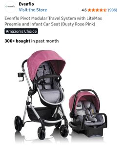 New Evenflo Pivot Modular Travel System w/ LiteMax Car Seat Dusty Rose Pink