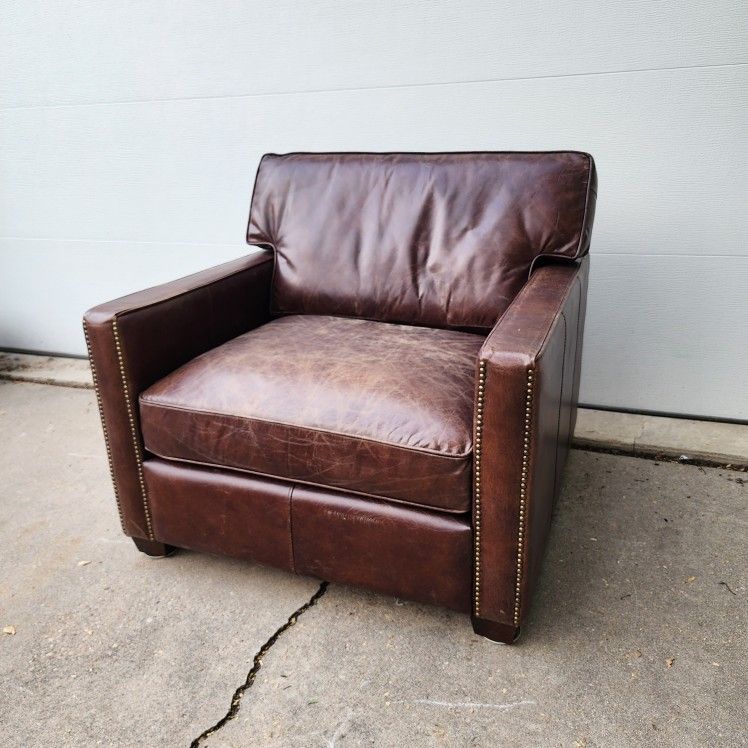 Brown Leather Oversized Chair With Nailhead Accents Larkin Cigar Club Chair by Four Hands