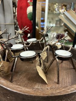 Fun Metal Reindeer w/ Tea Light Candles