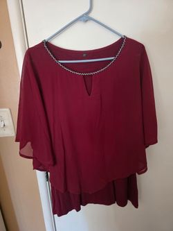 Burgundy Chiffon Layered Blouse 2X