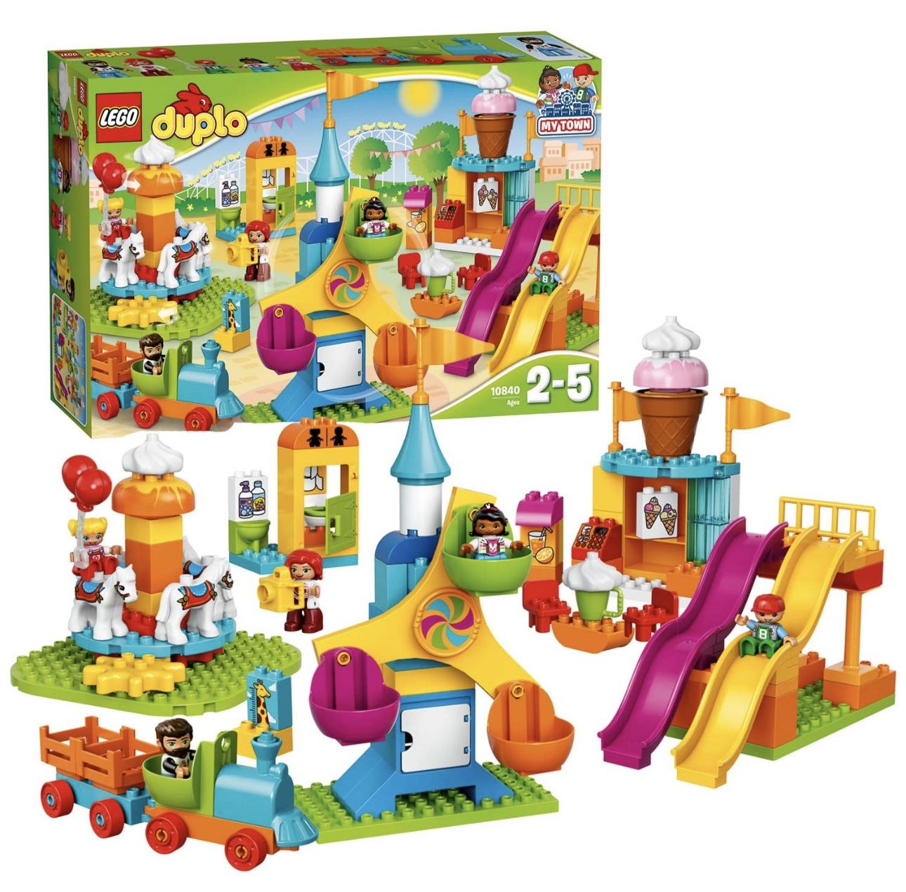 Lego Duplo Carnival Building Set 10840, Retired Set•Two Large Green 16x16 Base Plates & An Extra Bundle Of 30 Color Coordinated Building Blocks Too