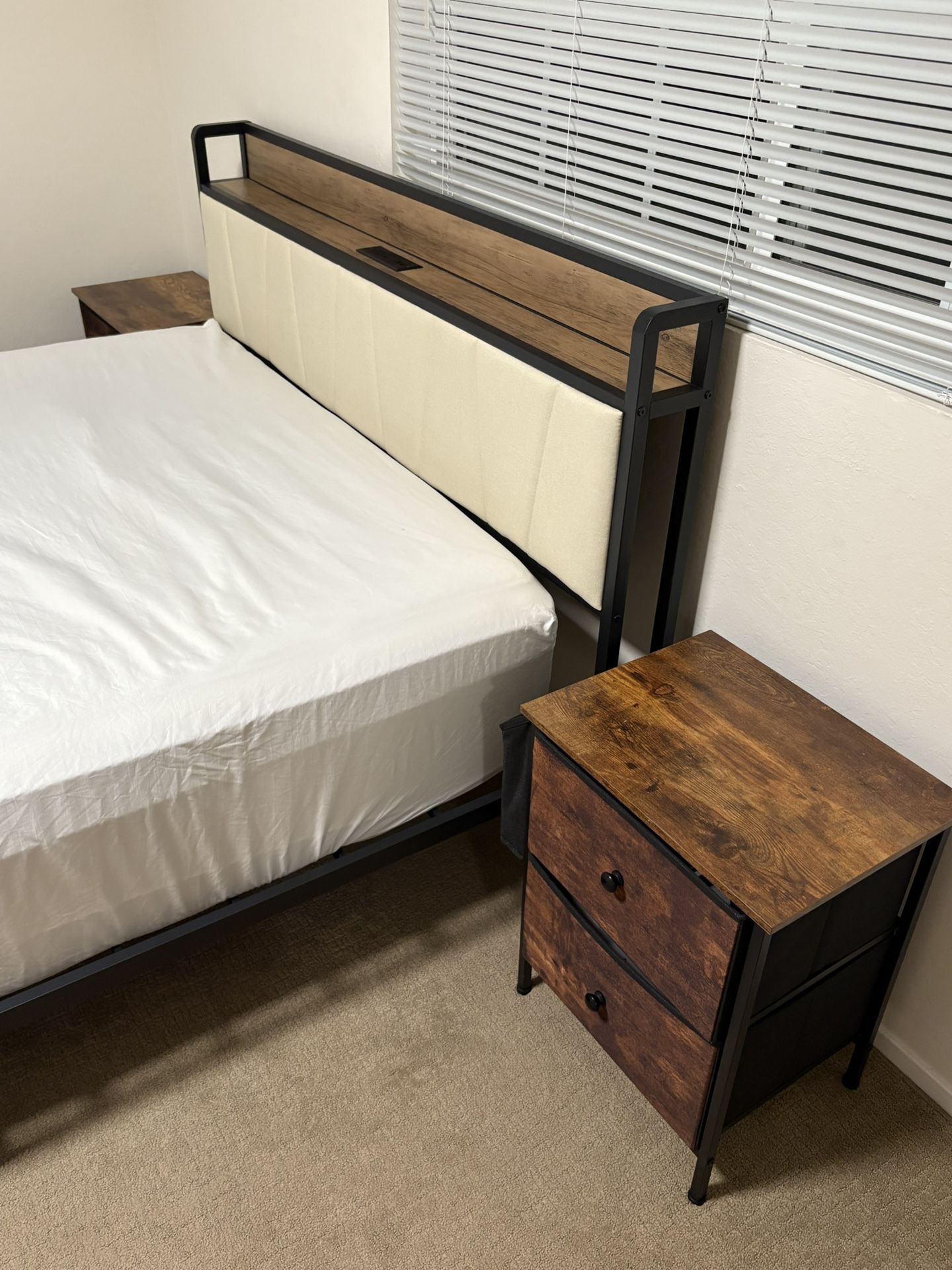 Queen Bed Frame + 2 Nightstands