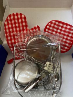 Stainless steel Pretend play kitchen accessories and pans for kids toy