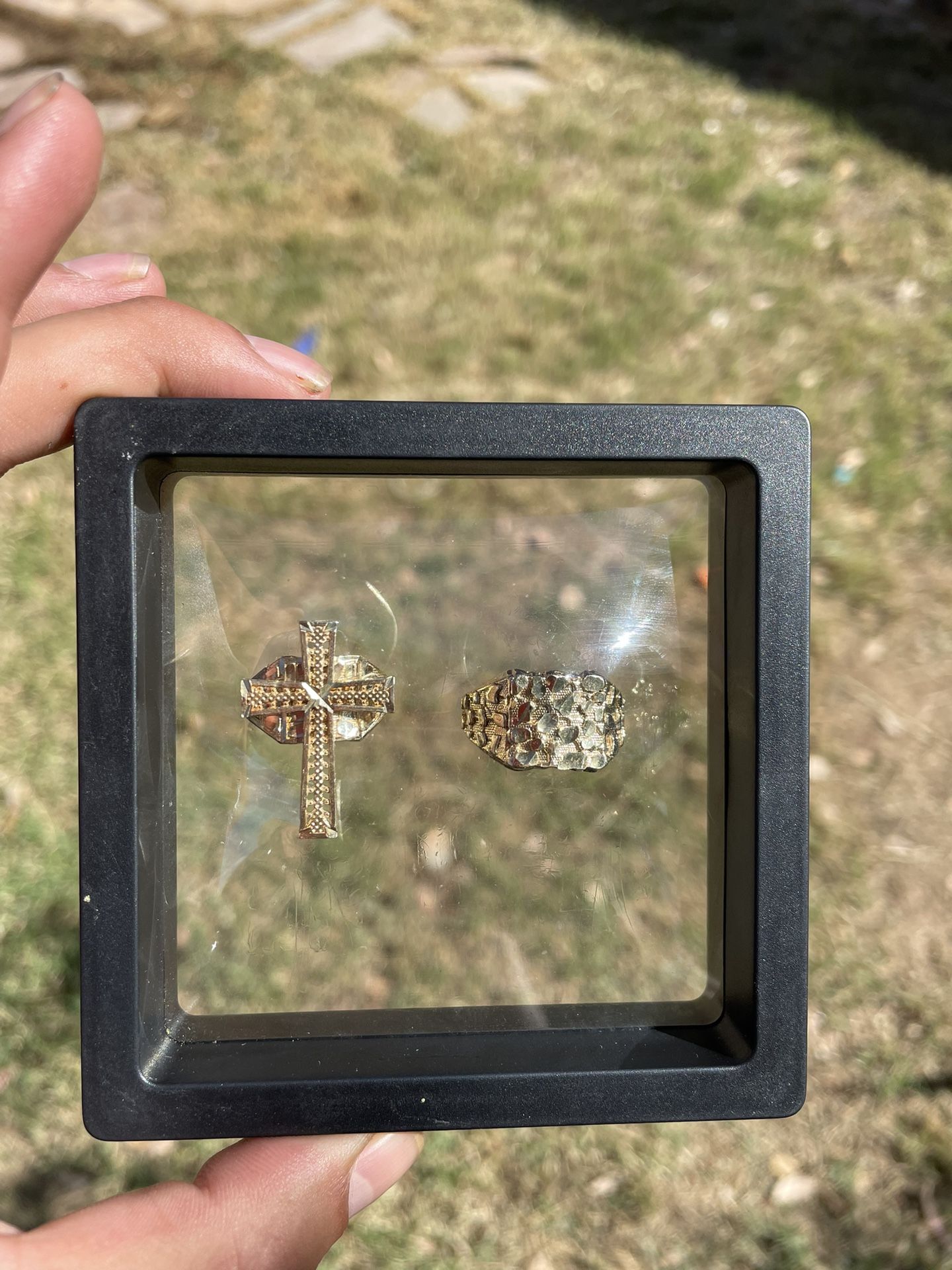 10k Nugget & Nugget Cross Ring