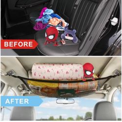 Idefair Car Interior Ceiling Storage Net Pocket Ceiling Cargo Net Car Sundries Storage Pouch Adjustable Car Interior Roof Cargo Mesh Car Organizer for
