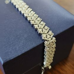 925 Sterling Silver White Stones Tennis Bracelet 