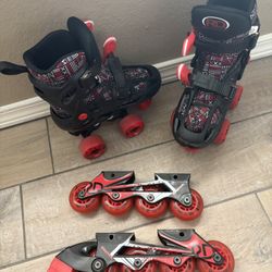 Size 12-2 Roller Derby Kids Adjustable Inline Combo Skates 