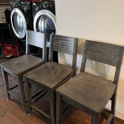 3 Bar Wood Stools- Grey , Height  24” -Available 