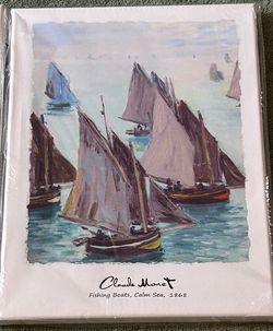 Three (3) Canvas Prints Claude Monet Fishing Boats Wall Art 16”x12” (NEW)