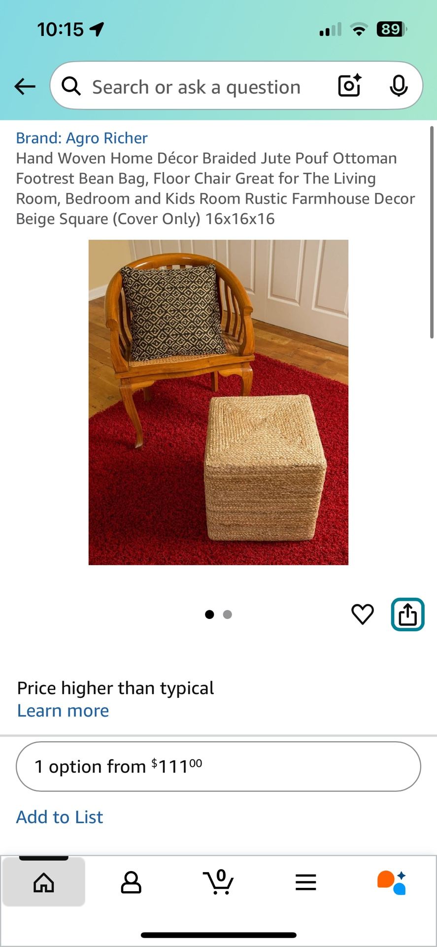 Hand Woven Home Décor Braided Jute Pouf Ottoman Footrest Bean Bag, Floor Chair Great for The Living Room, Bedroom and Kids Room Rustic Farmhouse Decor