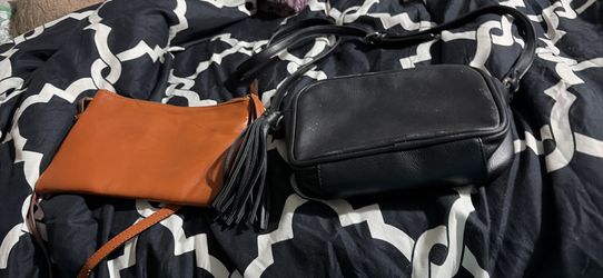 Two faux leather bags One brown, one black Together $15 or $10 each  