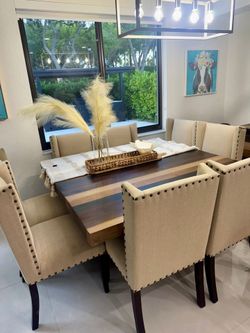 Dining Table Set With 8 Chairs and Wine Storage