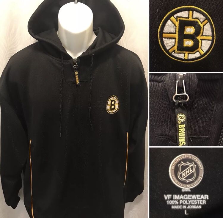 Boston Bruins NHL Genuine Size Large Embroidered Full-Zip Hoodie