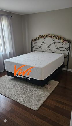 QUEEN MEMORY FOAM MATTRESS WITH BOX SPRING 2PC. BED FRAME ISN'T AVAILABLE