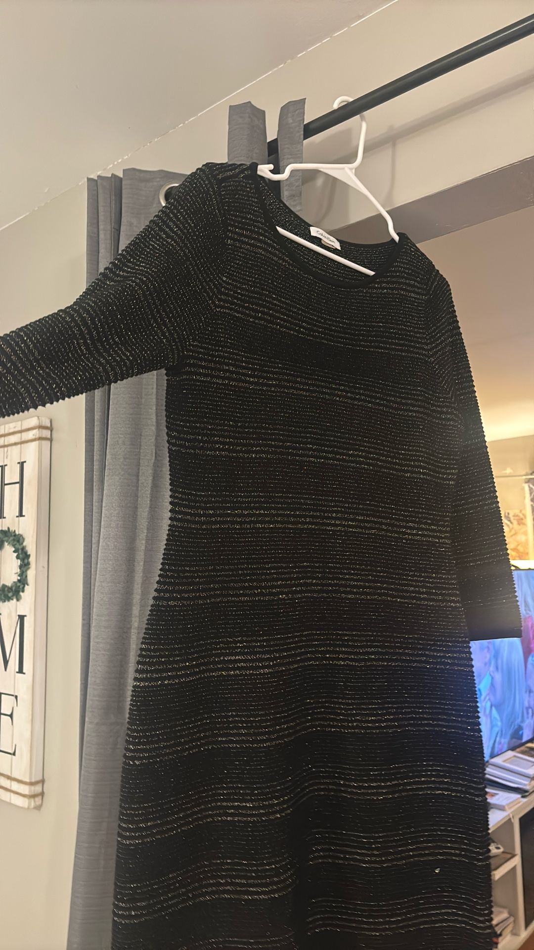 Calvin Klein black sweater dress with glitter silver