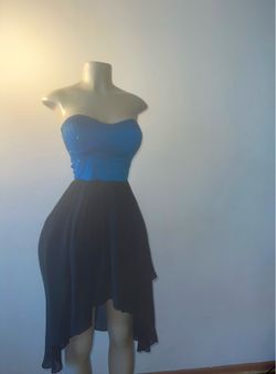 Blue & Black Strapless High-low Dress
