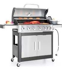 6-Burner Free Standing Liquid Propane 65500 BTU Gas Grill with Side Burner and Cabinet