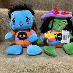 Halloween Frankenstein monster & Witch set of 2 American Greetings Plush 9” tall