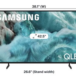 Samsung QLED TV with dimensions 38.1" W x 22.1" H.