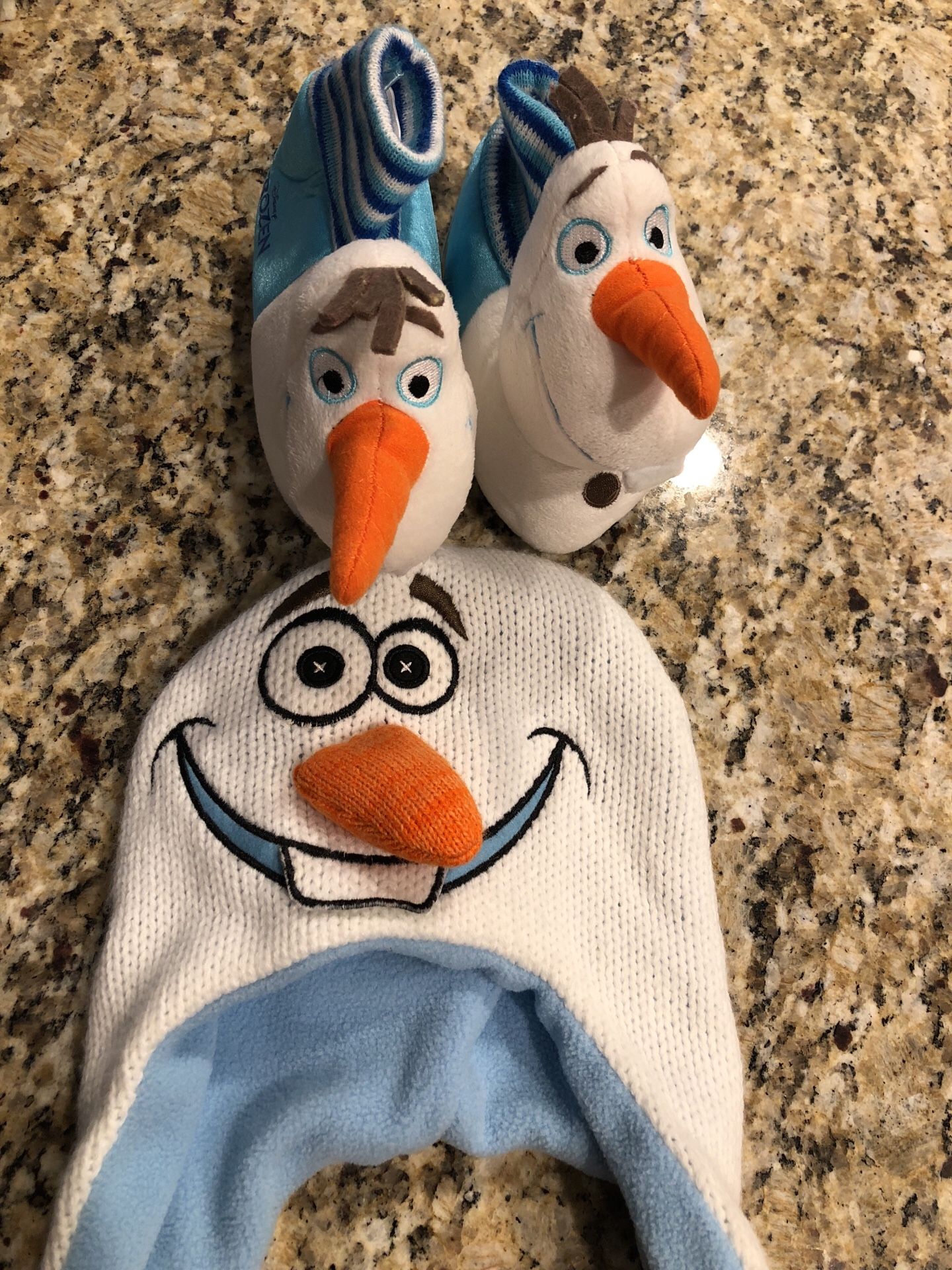 Olaf beanie and pajama shoes