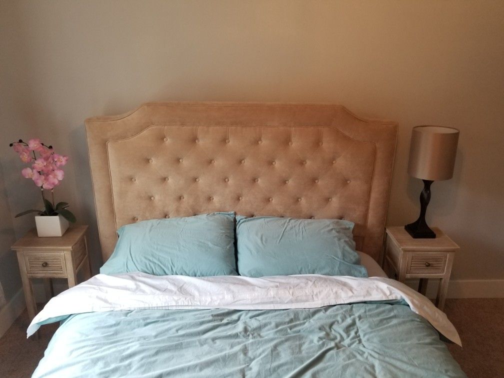 Tan tufted queen bed frame