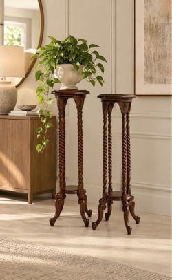 Pair of Carved Wood Pedestal Plant Stands