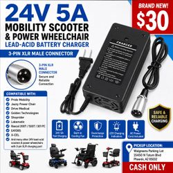 24V 5A Mobility Scooter & Power Wheelchair Charger – 3-Pin XLR Lead Acid