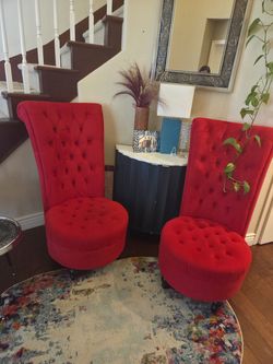 Pair of Red Velvet Tufted Accent Chairs – High Back Statement Chairs, set of 2