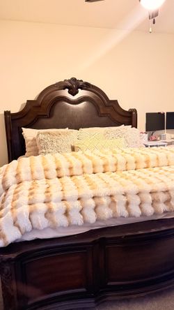 King Dark Cherry bed frame and marble top dresser