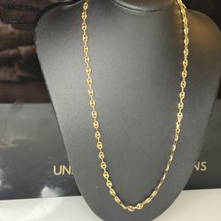 18K Solid Gold Puff Link Chain – 50 cm – Classic & Elegant