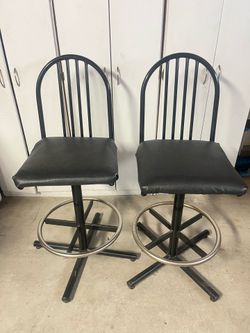 Set of 2 Modern Black Metal Barstools – Swivel & Footrest!