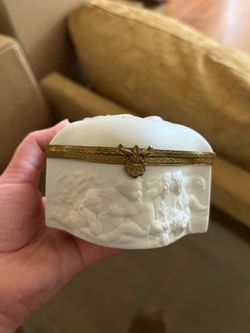 Vintage J.L. Coquet Limoges France White Bisque Porcelain Trinket Box