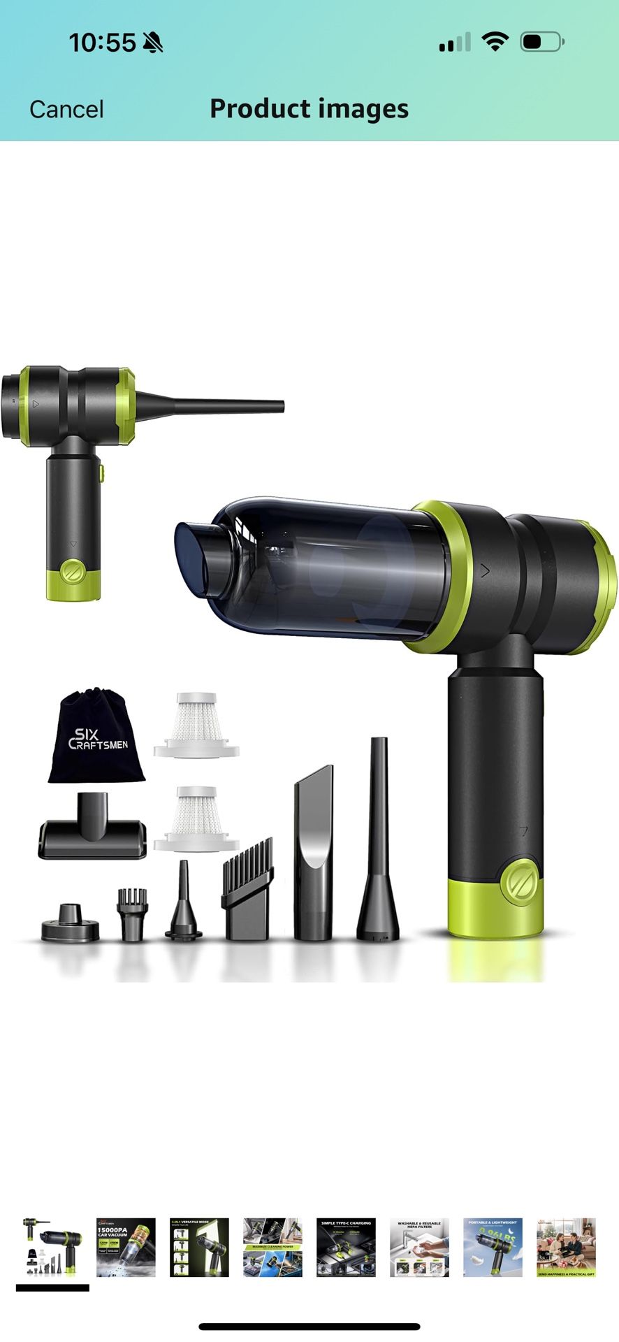 Brand New   Handheld Car Vacuum with 15000PA Power, 4 in 1 Small Powerful Cordless Vacuum Cleaner & Air Duster with 2000mAh Battery, Rechargeable Port