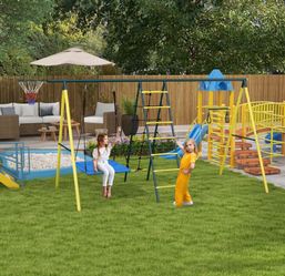 Outsunny Metal Swing Set for Backyard 5 in 1