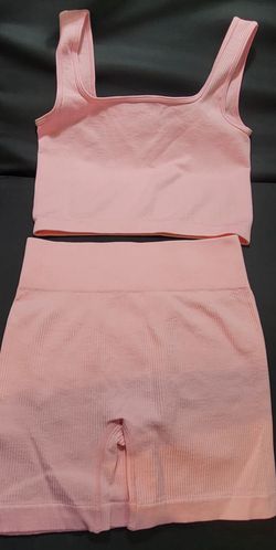 Women Solid Color Ribbed Yoga Tank Top And Shorts Set Workout Women Sets