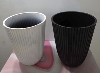 PAIR of 14" Black/White Ribbed Planters ($45 EACH PAIR) @ Lasting Creations