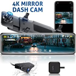 4K Dual Mirror Dash Cam, Car Camera Front and Rear, 11" UHD 1080P Rearview Mirror Backup Dash Camera, GPS, WiFi,Super Night Vision, Reverse Assistance